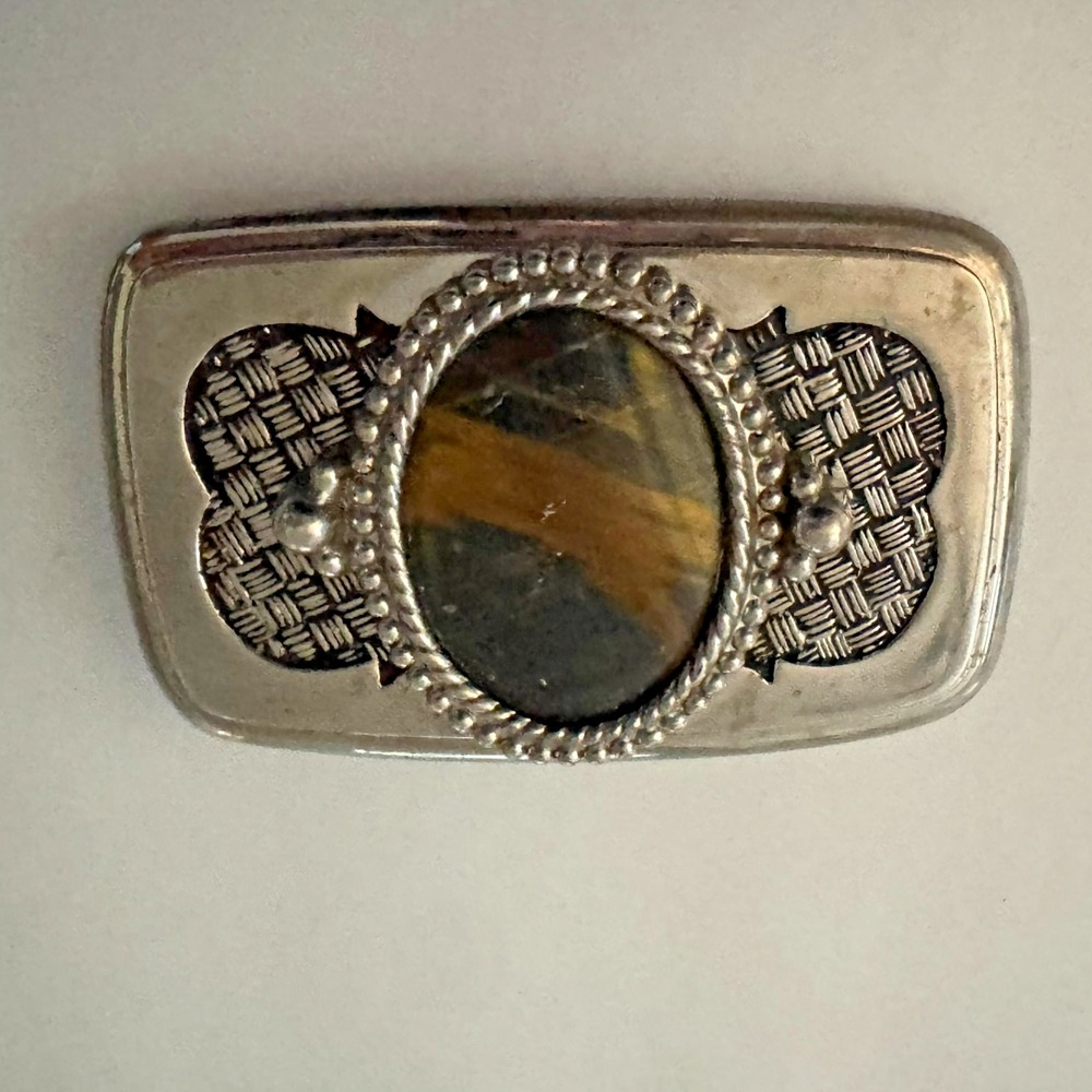 Western Belt‎ Buckle Cowboy Cowgirl Banded Brown Agate Stone Vintage